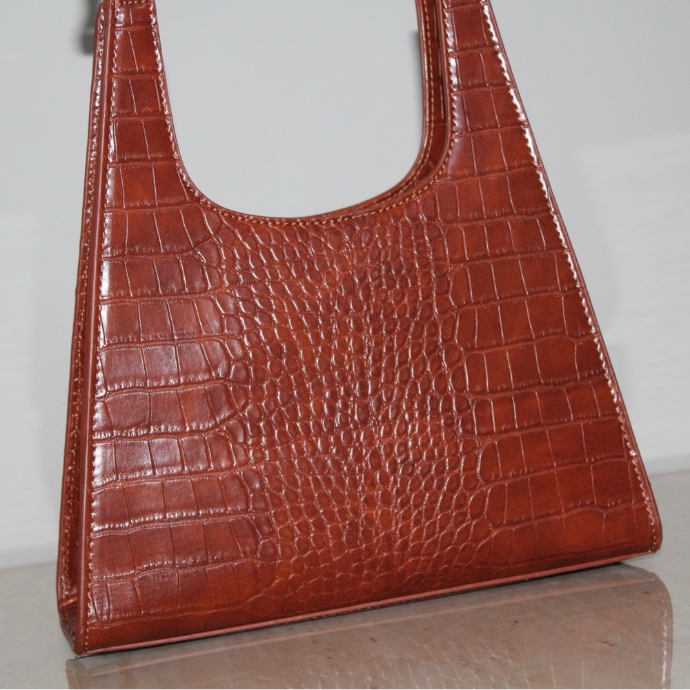 Brown Crocodile-Embossed Shoulder Bag Purse - Picture 4 of 16